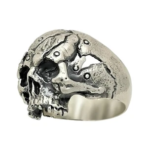 Half Jaw Skull Ring 925 Sterling Silver Hand Carved Man Jewelry Biker Gothic  - Picture 1 of 12