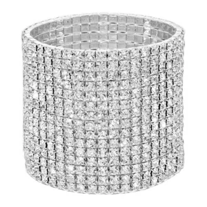 VEGAS CLEAR AUSTRIAN RHINESTONE CRYSTAL STRETCH BANGLE BRACELET 15 ROW BRIDAL - Picture 1 of 5