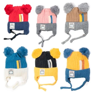 Gorro de invierno niños gorro de punto forro polar suave y cálido niños niñas pompones - Imagen 1 de 8