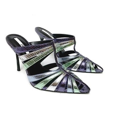 Zara Disco Metallic Snake Faux Leather Caged Strappy Heeled Mules 7.5 38 NEW - Image 1 of 4