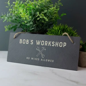 Personalised Slate Sign Workshop Sign Dads Grandads Gift Birthday Xmas Gift - Picture 1 of 12