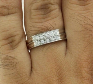 Deal! 0.20 Ct Round Cut Natural Diamond Mens Band Ring in Solid 14K White Gold - Picture 1 of 12