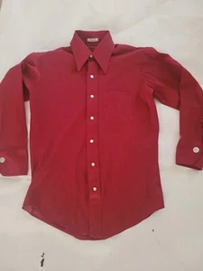  70s Lancer Kingspoint California Mens Burgundy Long Sleeve Flip Cuff Shirt Sz M - Picture 1 of 9