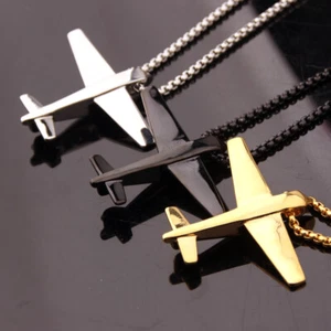 Collar Colgante Cadena Cadena Colgante Modelo de Avión Oro Pulido Negro Acero Inoxidable para Hombre - Imagen 1 de 28