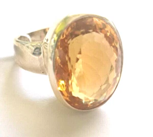 Fine Estate Jewelry 925 Sterling Silver Large Citrine Solitaire Ring Sz 7 #372 - Picture 1 of 7