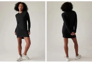 Athleta Coaster Luxe Sweatshirt dress Medium Petite  black nwt Soft NEW MP - Picture 1 of 3