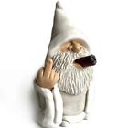 Smoking White Wizard Gnome Middle Finger Garden Yard Statue Christmas Decor Gift