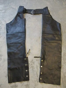 Vintage Leather Motorcycle Chaps Pants Mens 36 Black Cowboy Biker Bootcut 36x30 - Picture 1 of 22