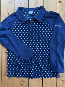 Columbia Girls Fleece Pullover Sweater Youth XL 18/20 Navy Polka Dots 1/4 Zip - Picture 1 of 9