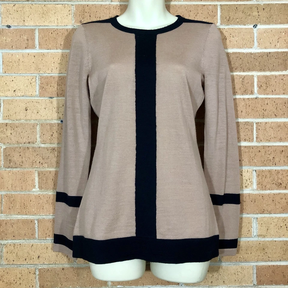 Suéter Antonio Melani Talla Extra Pequeña Mezcla Lana Negro Rayas Borde Carrera -F Foto 1 de 4