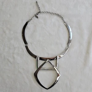 Chico's Regan Bib Necklace metal silver tone large tribal style - Picture 1 of 13