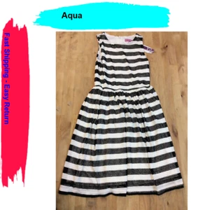 AQUA Girls Black/White Sleeveless Dress, Size L - Picture 1 of 1