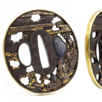 Espada japonesa antiga embutida aro dourado Soten assinada por Tsuba Samurai Katana - Imagem 1 de 4