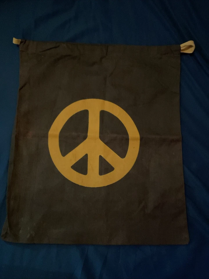 Bolso Hippy De Colección Años 60 Lona Roja Signo de Paz Símbolo Cordón Gimnasio Playa Escuela Diversión Foto 1 de 4