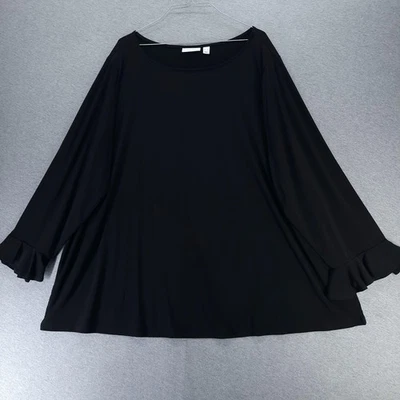 Susan Graver рубашка женщин 4 X черный оборки Bell рукав туника эластичной качели Топ - Изображение 1 из 4