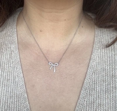 Tiffany & Co. Platinum 950 Bow Ribbon Pendant Necklace W Diamonds 16” - Image 1 of 4