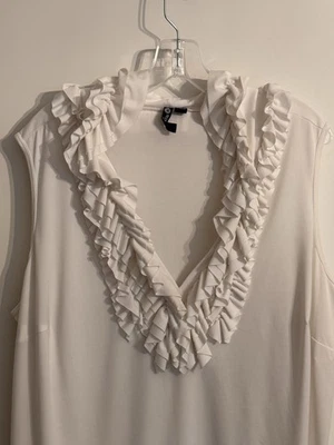 Миланский белый женский с оборками без рукавов блузка подкладка офис профессиональный размер 1 X - Изображение 1 из 4