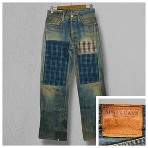Sugar Cane Jeans 28x32 Blue Selvedge Patched Dirty Wash Faded Unique Grunge - Picture 1 of 13