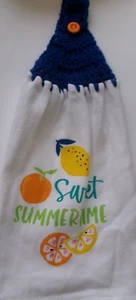 Asciugamano cucina cotone stampa FRUTTA D'ESTATE DOLCE BLU all'uncinetto - Foto 1 di 2