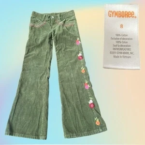 2011 Gymboree Green Butterfly Girl Embroidered Flower Flare Corduroy Pants Sz 8 - Picture 1 of 5