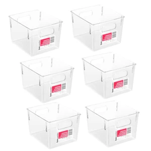6 x Clear Plastic Storage Container Medium Kitchen Fridge Pantry Organiser Box - Picture 1 of 3