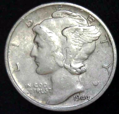 1944-S 10C Mercury Dime AU 90% Silver 23lwc0609-1 - Image 1 of 2