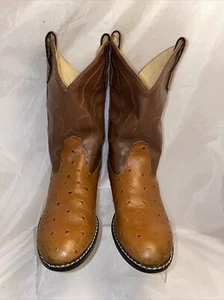 Old West Faux Ostrich Kids Western Boots Size 13 Brown B119*N - Picture 1 of 8