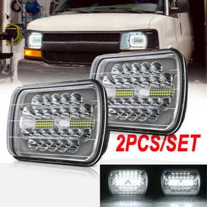 For Chevy Express Cargo Van 1500 2500 3500 Pair 7x6 5x7 LED Headlights Hi/Lo DRL - Picture 1 of 10