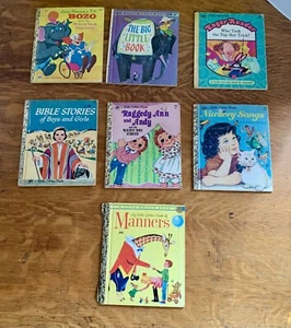 Vintage Little Golden Book Lot Of 7 60/70s Bozo Raggedy Ann Manners Top Hat - Picture 1 of 22