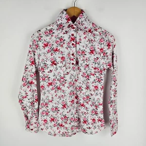 Hitchley & Harrow Shirt Womens 6 White Pink Floral Button Up Long Sleeve Cotton - Picture 1 of 8