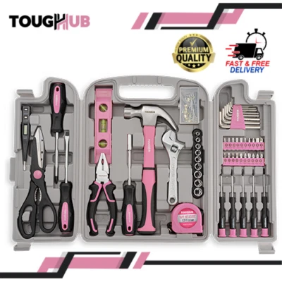 56pcs Professional Pink Tool Kit For Home Repair Tool Set With Hammer Plier Set - Image 1 of 4