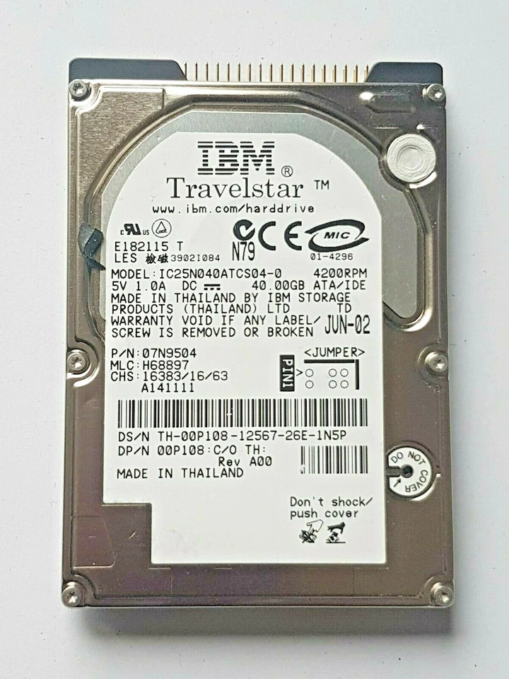 40 GB IDE IBM Travelstar IC25N040ATCS04-0 4200RPM P-ATA 2MB 2.5" Hard Drive - Image 1 of 1