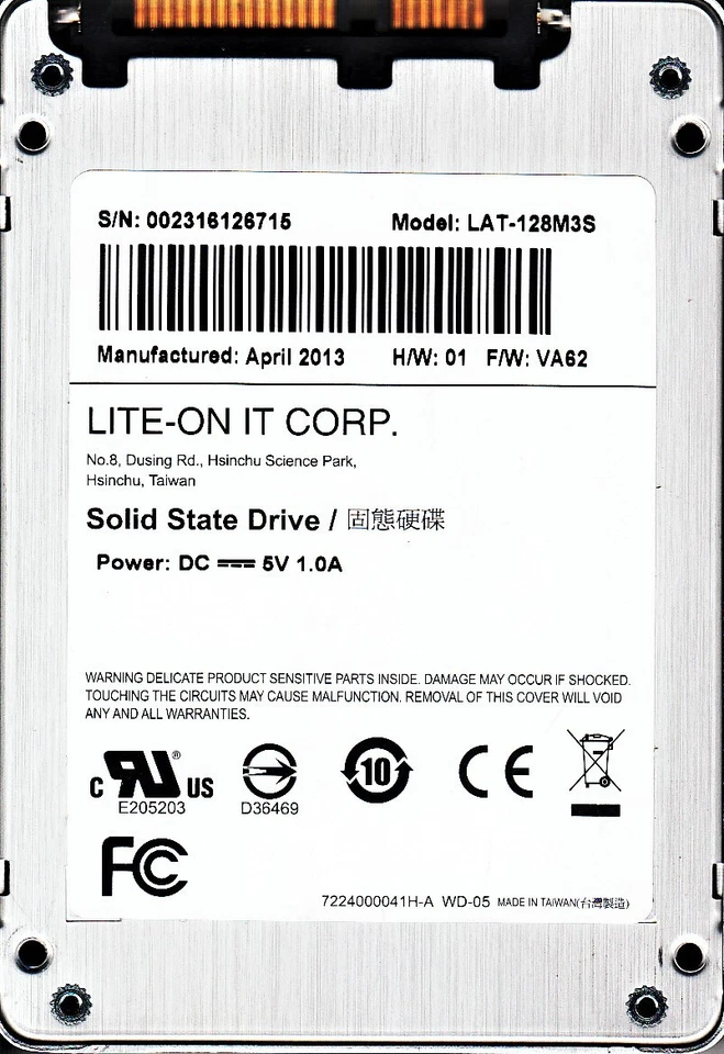 GETAC 523414941008 LITE-ON LAT-128M3S 128GB TAA COMPLIANT SSD DRIVE SATA - NEW - Image 1 of 1