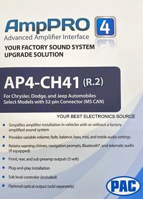 NUEVO PAC AmpPRO AP4-CH41-R.2 Interfaz de amplificador de repuesto para seleccionar 2014+ Chrysler Foto 1 de 3