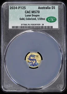 2024-P125 Australia 1/20 oz Gold Lunar Year of the Dragon Colorized CAC MS 70 - Picture 1 of 4