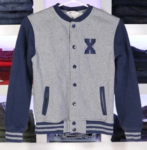 H&M Letterman Button Up Sweater Jacket Kids Size 10 to 12 Years Grey Blue Cotton - Picture 1 of 12