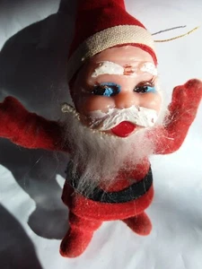 ORNAMENT VINTAGE FLOCKED SANTA CLAUS CHRISTMAS 5" H. Plastic Face AS IS - Picture 1 of 5