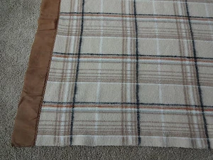 Vintage J C Penneys 66" x 85" Tan Plaid Blanket Throw Nylon Edged - Picture 1 of 1