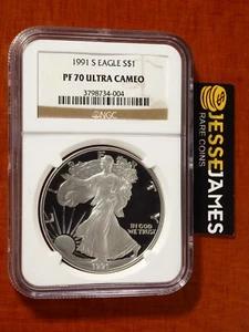 1991 S PROOF SILVER EAGLE NGC PF70 ULTRA CAMEO CLASSIC BROWN LABEL - Picture 1 of 2