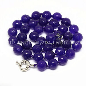 Natural 8/10/12mm purple Amethyst Faceted Gemstone Round beads necklace 18'' AAA