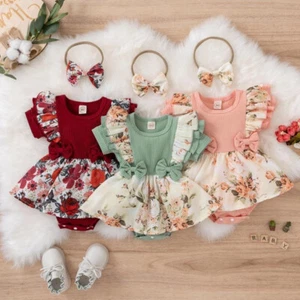 Summer Baby Girl Dress With Bowknot Striped Jumpsuit Cotton Dress For Newborn F - Picture 1 of 23