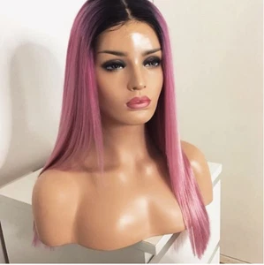 BRAZILIAN STRAIGHT PINK 1B OMBRE VIRGIN HUMAN HAIR FULL LACE GLUELESS WIG - Picture 1 of 3