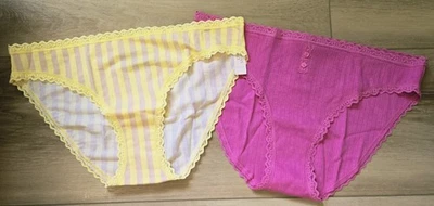 NWT Lot of 2 Victoria's Secret Soft Cotton Lace Pink Striped Bikini Panties L - Image 1 of 3