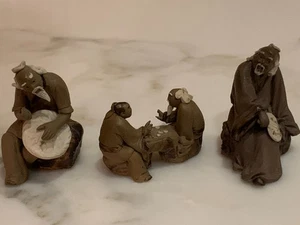 Set of 3 Vintage Chinese Mudmen Figures – Bonsai Tree Decor –Handcrafted Pottery - Picture 1 of 9