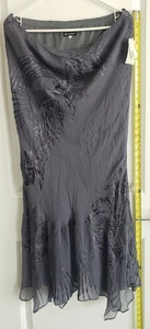 Nueva Falda Floral Bracha 100% Seda Satén Devore XL Gris Pizarra Patrón Burnout - Imagen 1 de 7