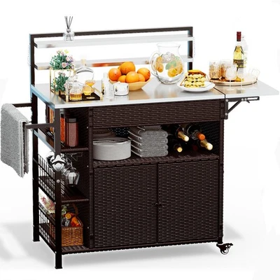  Carro de parrilla exterior de 60"" con almacenamiento, isla de cocina para patio con ruedas y estante para especias Foto 1 de 4