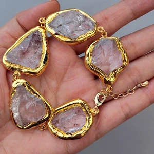 25x35mm natural Clear Quartz Rough Raw Stone Beaded Bracelet Jewelry - Picture 1 of 8