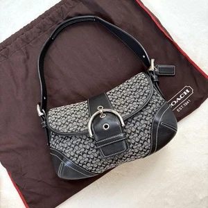 Mini Bolso de Hombro COACH 7303 Signature Soho Cuero Negro Lona Usado de Japón - Imagen 1 de 9