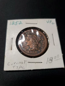 1852 US GROSSER CENT geflochtener Krönchenkopf sehr schön - Bild 1 von 4