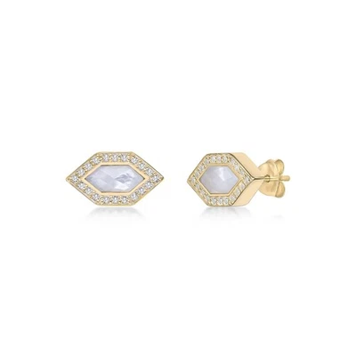 Mother of Pearl and Sapphire Rhombus Earrings in Gold Plated Silver - Push Backs - Image 1 of 4